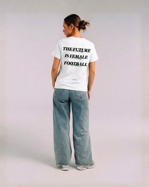 Model wearing the back of the white Her Era Essential by KS Label