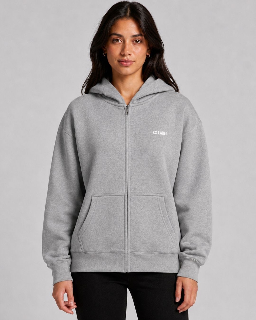 Front_KSL_Zip Hood in Grey Marle_Model