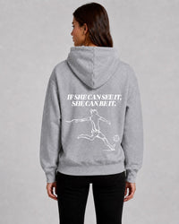 SHE CAN Essential Hood in Grey Marle Model Back
