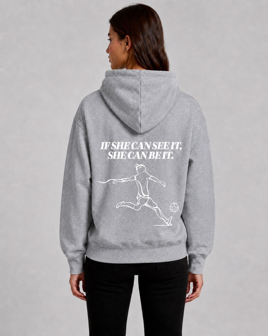 SHE CAN Essential Hood in Grey Marle Model Back