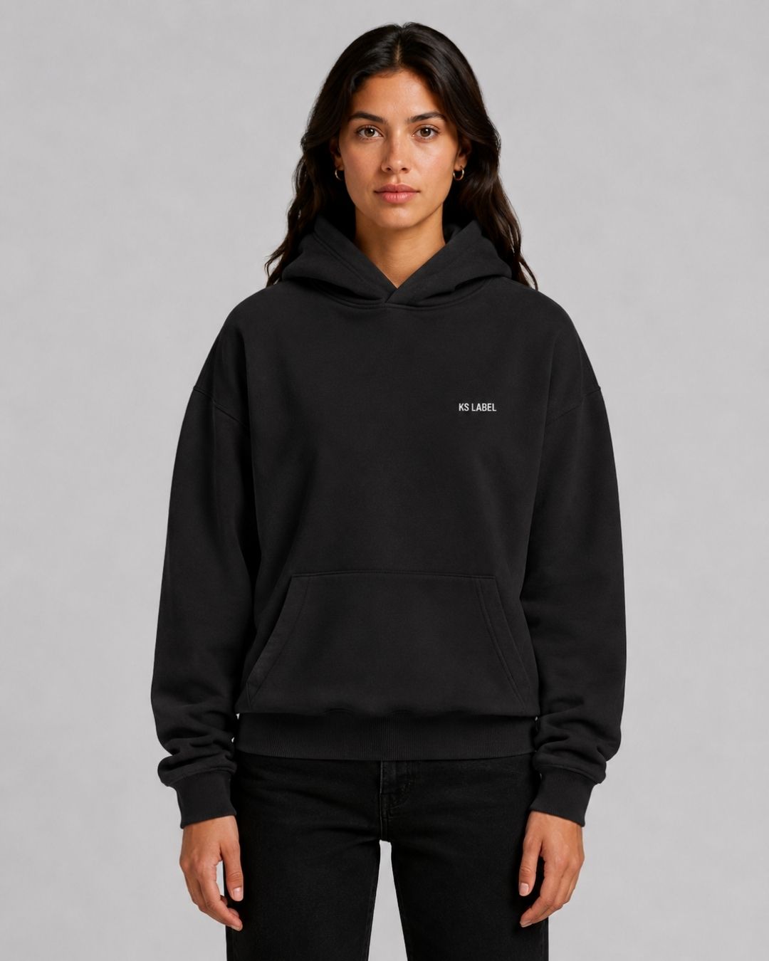 SHE_CAN_Oversized_Hood_in_Black_Model_Front