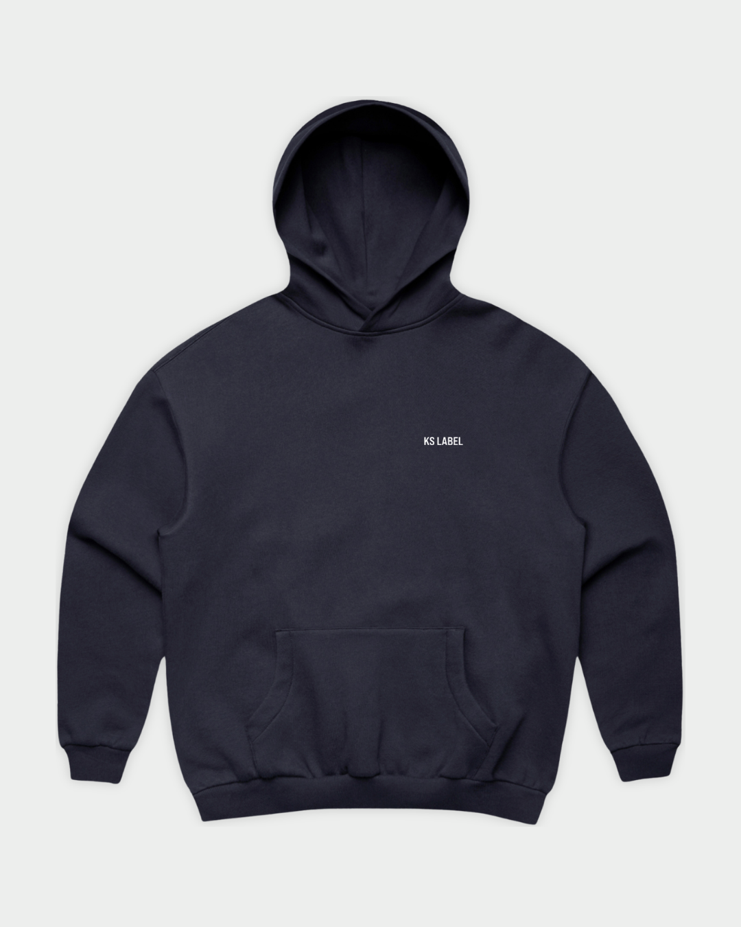 SHE CAN Oversized Hood in Ink Blue Flatlay Front