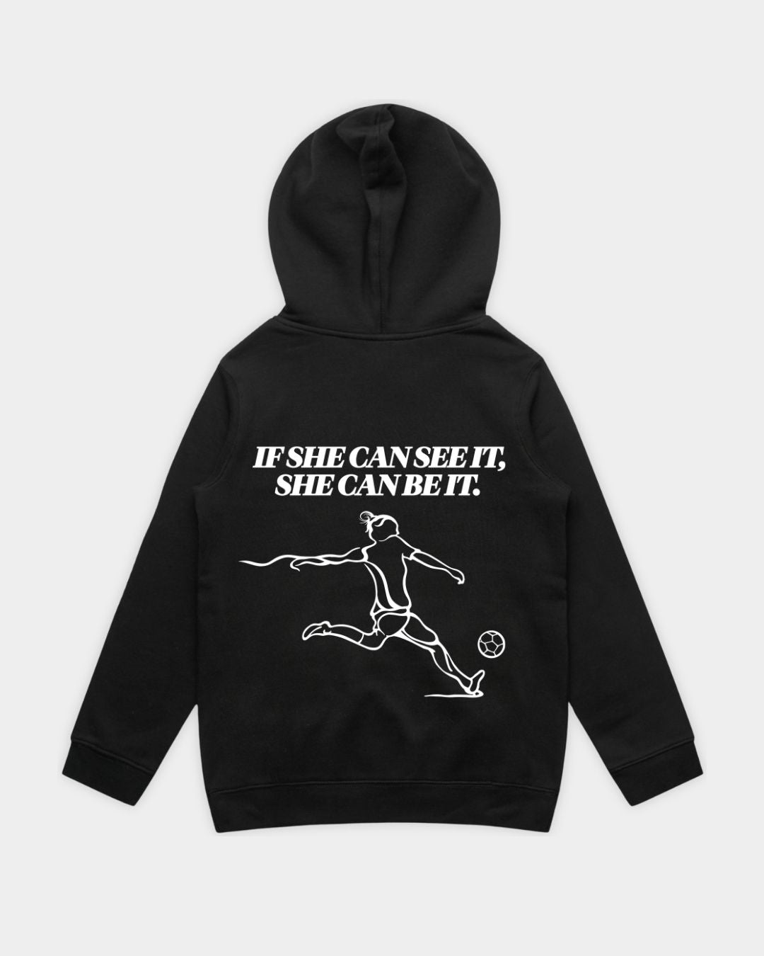 SHE CAN Youth Hood in Black Flatlay BACK