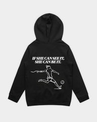 SHE CAN Youth Hood in Black Flatlay BACK