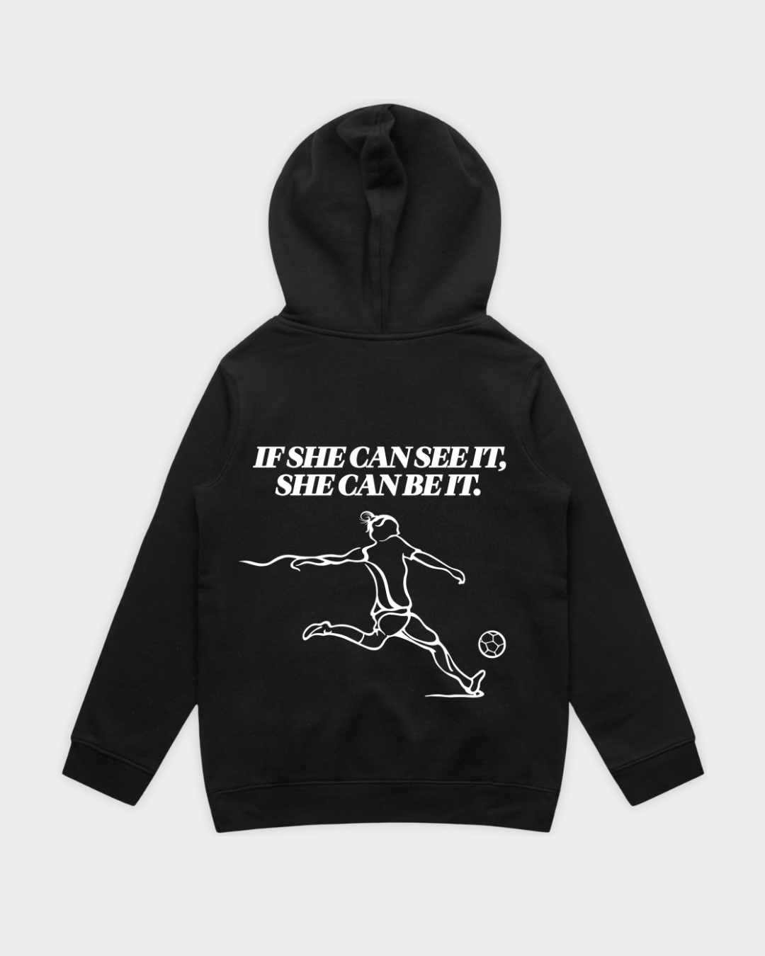 SHE CAN Youth Hood in Black Flatlay BACK