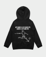 SHE CAN Youth Hood in Black Flatlay BACK