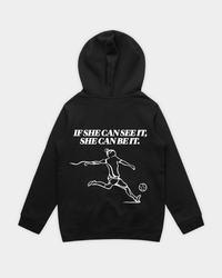 SHE CAN Youth Hood in Black Flatlay BACK
