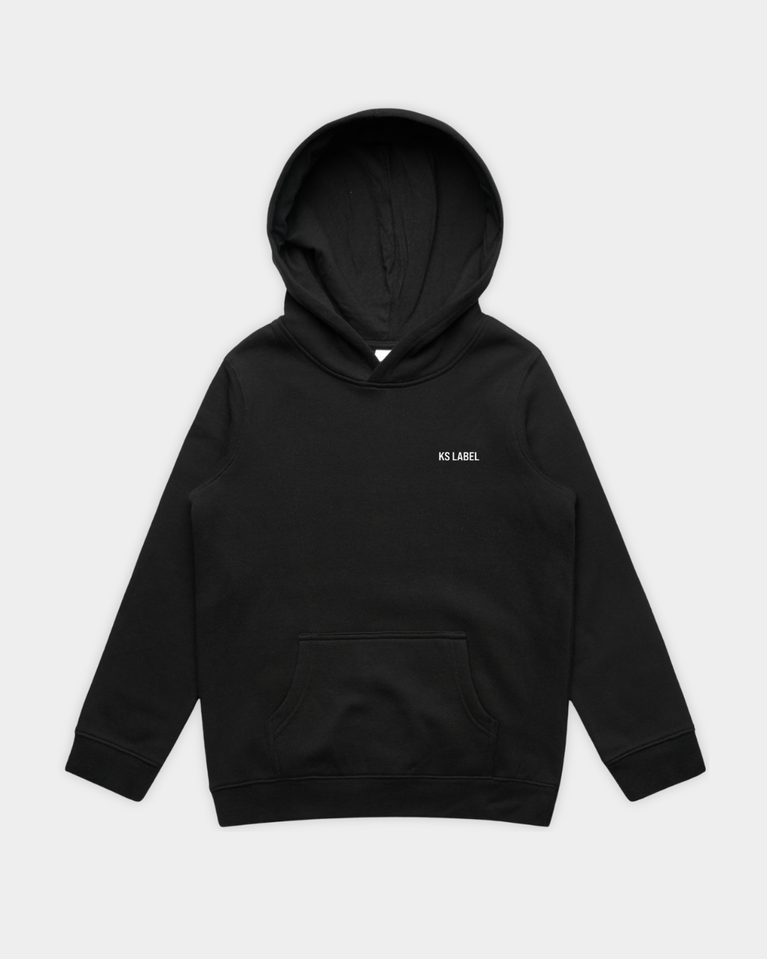 SHE CAN Youth Hood in Black Flatlay Front