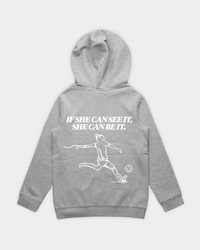 SHE CAN Youth Hood in Grey Marle Flatlay Back