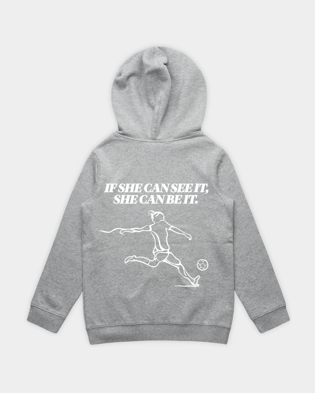 SHE CAN Youth Hood in Grey Marle Flatlay Back
